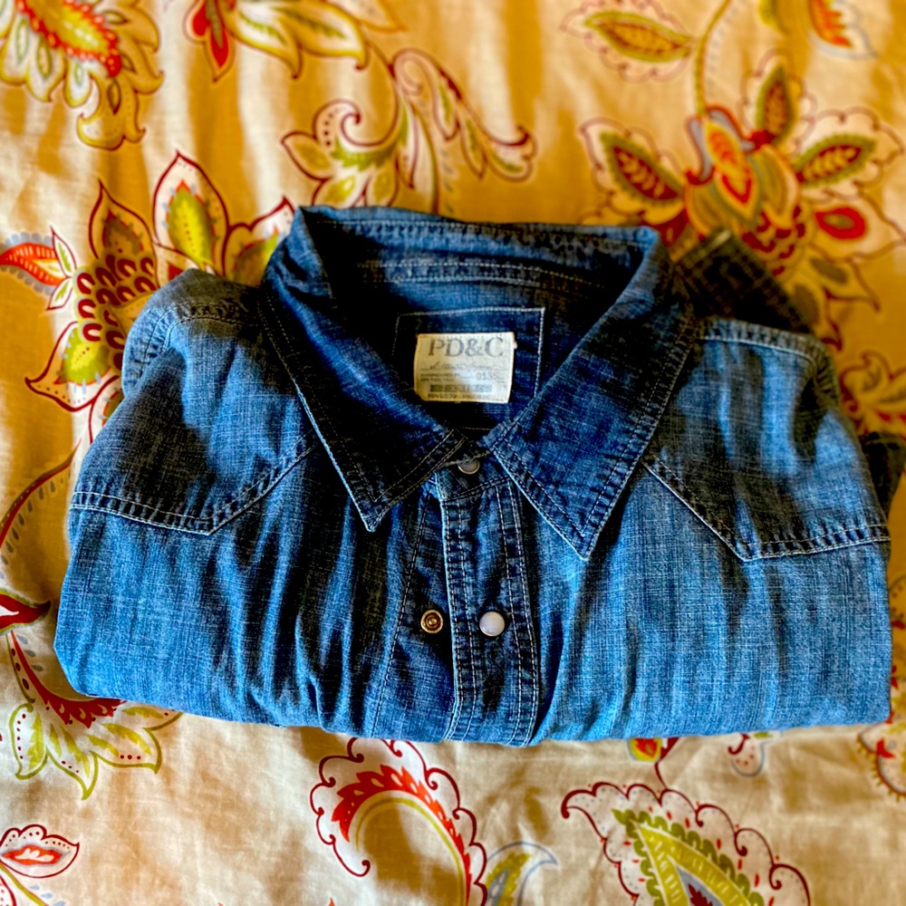 Pearl snap Mens denim shirt Long sleeve xl
